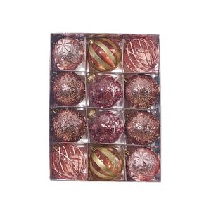 Catzon 12 Pcs 8cm Christmas Ball Ornaments with Stuffed Delicate Sparkling for Xmas Party Wedding-Rose Gold