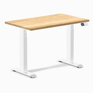 Desky Dual Mini White Oak Hardwood Sit to Stand Desk 1000x600mm White Frame