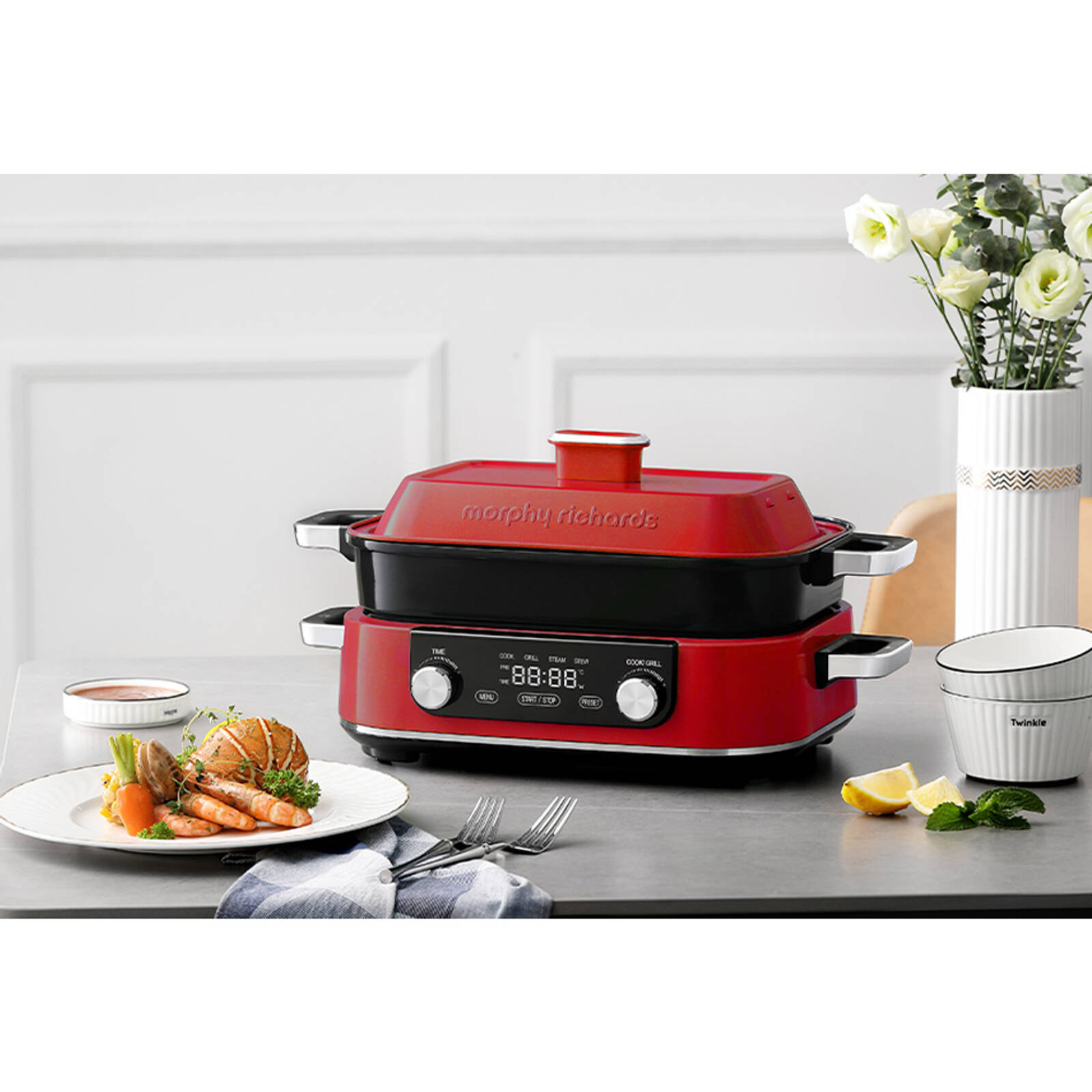 Morphy Richards 1600W Digital Multifunction Cooking Pot Red Bunnings Australia