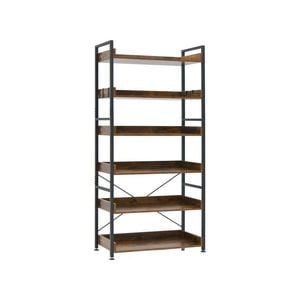 Costway 6-tier Storage Bookcase Display Shelves W/4 Hooks Brown