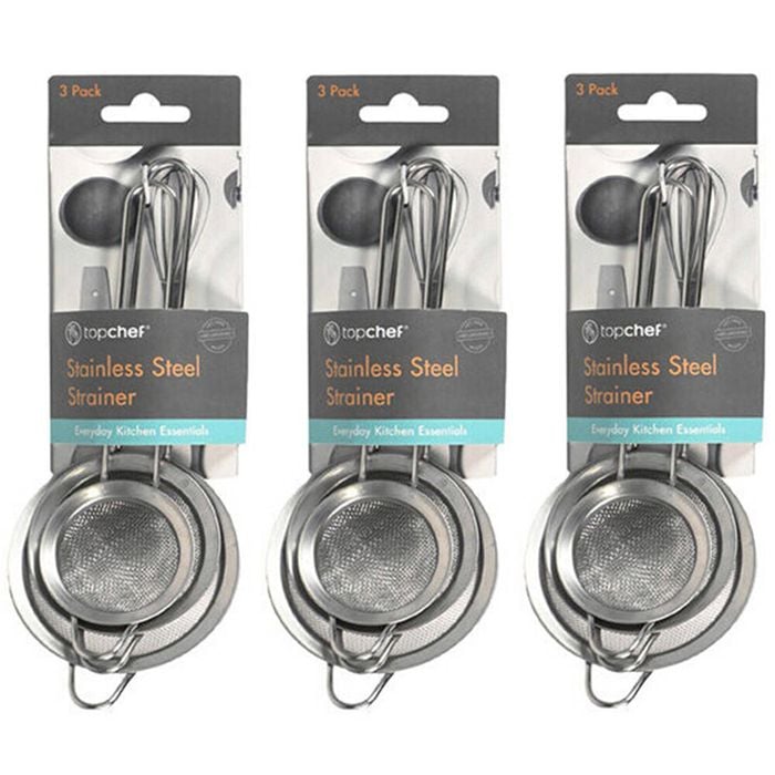 3x 3pc Topchef Stainless Steel Heat Resistant Strainers Sieve Set Silver