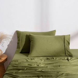 Dreamaker Superfine Washed Microfibre Standard Pillowcase Twin Pack Olive