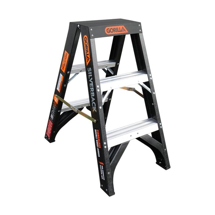 Gorilla 3 Step Fibreglass Double Sided Ladder Silverback 180kg 