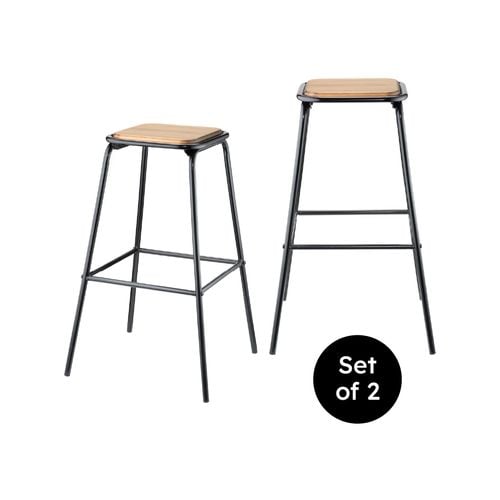 Live It Set of 2 Natural Wood Backless Bar Stool Black Bunnings Australia