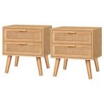 ALFORDSON Bedside Table Boho Rattan Wood Set of 2