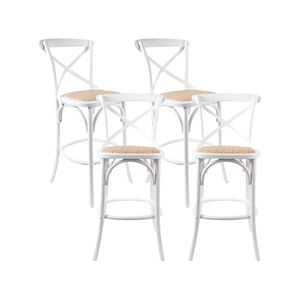 Aster 4pc Crossback Bar Stools Dining Chair Solid Birch Timber Rattan Seat White