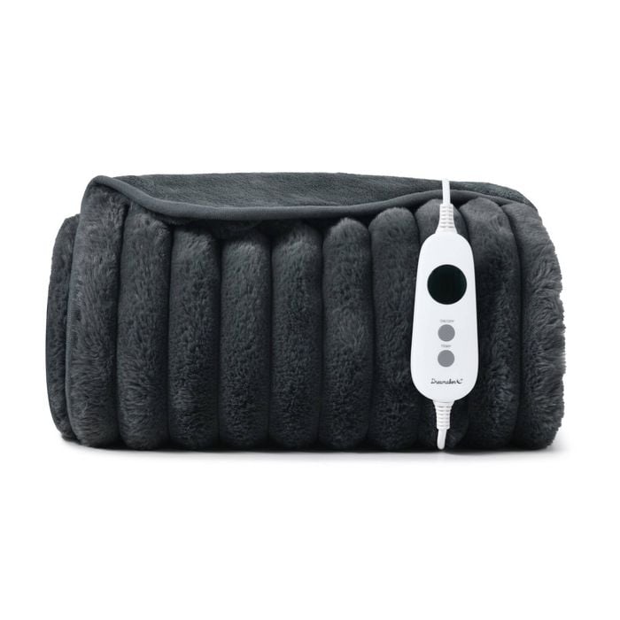 Dreamaker Cirra Chunky Embossed Fleece Heated Throw Charcoal 130x160cm | Overheat Protection & Washable
