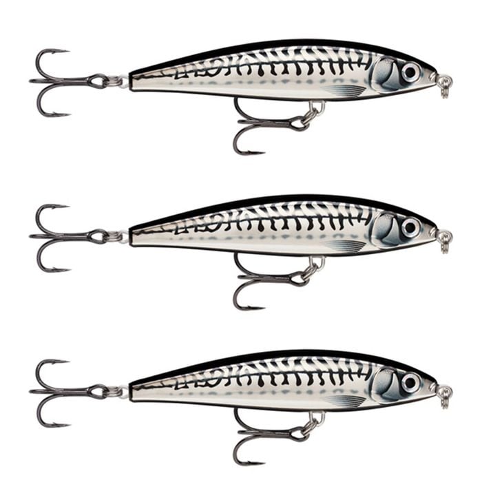 3x Rapala 10cm X Rap Magnum Prey Lipless Hard Body Fish Lures - Chrome Mackerel