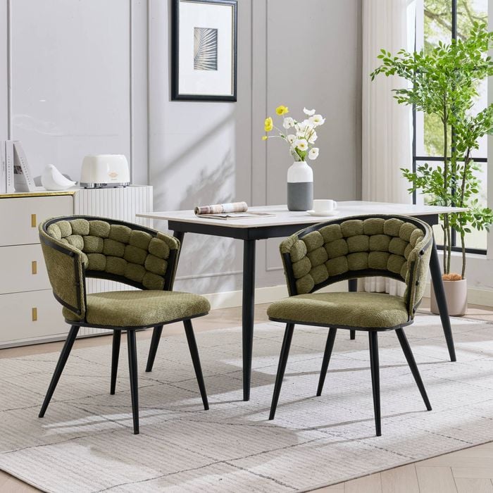 Homfurn Dining Chairs Set Of 2, Velvet Dining Chair With Curved Open Back, Upholstered Accent Chair For Dining Room (green)