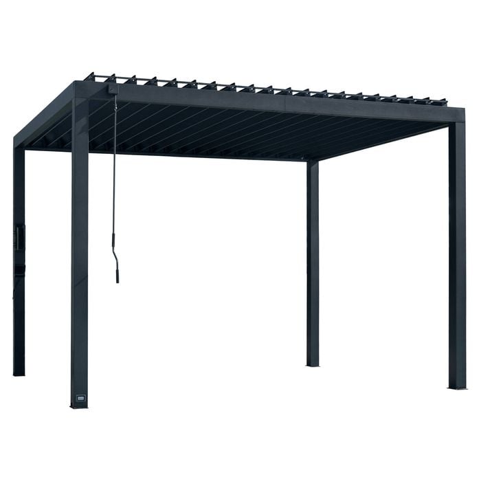 Backyard Discovery 3.7 x 3m Sarasota Galvanised Steel Outdoor Louvered Pergola Kit With Adjustable Steel Roof and PowerPort