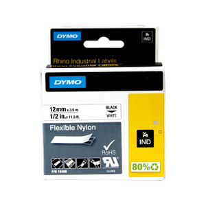 DYMO 12mm Black On White Flexible Nylon Rhino Industrial Labels