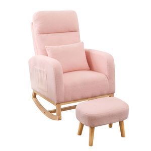 Levede Rocking Chair Armchair Sherpa with Footstool Pink