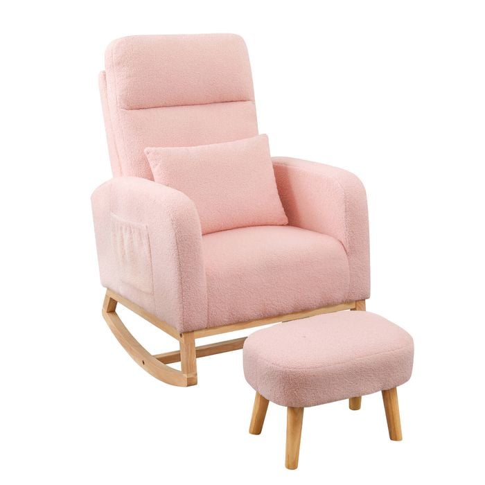 Levede Rocking Chair Armchair Sherpa with Footstool Pink
