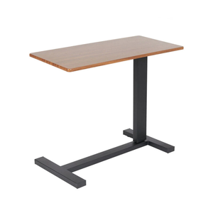 P&P Brown Medical Adjustable Overbed Table With Wood Top And Black Metal Base