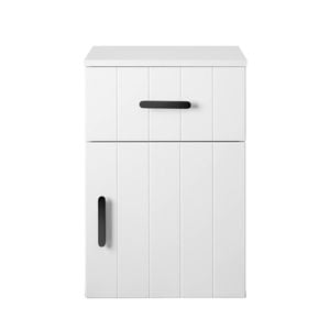 European Cabinetry White VJ Panel Oval Black Handles Porto Bedside Table
