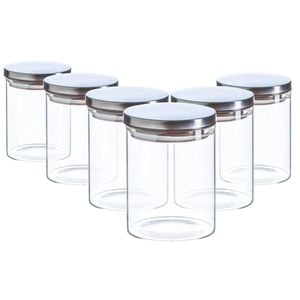 Argon Tableware Glass Storage Jar - Silver Lid - 750ml - Modern Round Scandi Organisation Container Glass Jar - Set Of 6