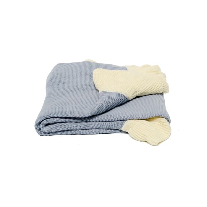 CottonMore Knitted Cotton Blanket Lotus Flange Large Blanket Soft Throw Rug160x130cm - Blue Grey
