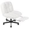 Advwin Armless Office Chair with Footstool Teddy Fleece Ergonomic Chair Study Seat with Rocking Mode White
