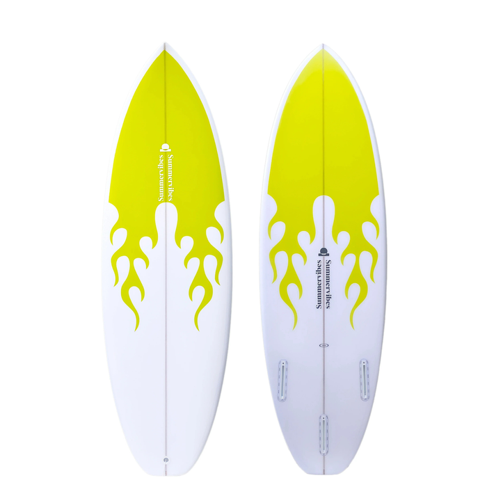 Summer Vibes Grom Youth Shortboard Surfboard - Yellow Flame - Yellow, 5'6" X 18 5/8" X 2 1/4" 25.7l
