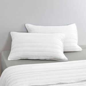 Dreamaker Superfine Washed Microfibre Stripe Quilted Standard Pillowcase Twin Pack White