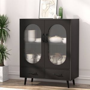 Homfurn Buffet Sideboard Cupboard Cabinet Doors 2-tier Shelf Storage Table Black