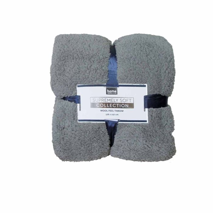 Soft Woollen Feel Throw Rug/blanket 127 X 178 Cm Grey