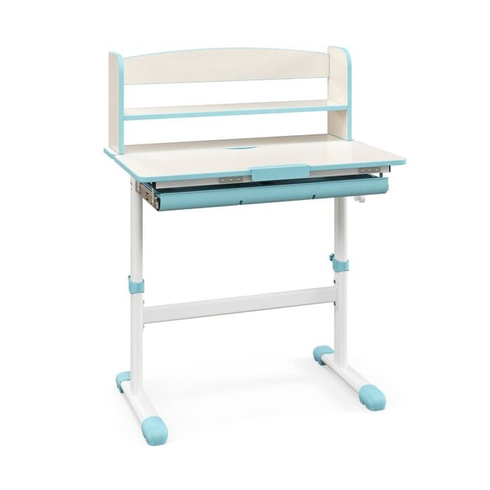 Costway Kids Study Desk Height Adjustable W/scale Ruler & Bookshelf Blue