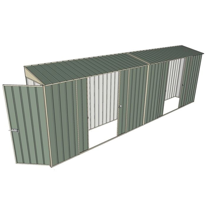 Build-a-Shed 0.8 x 6 x 2m Hinged Door Tunnel Shed with Dual Double Sliding Side Doors - Green