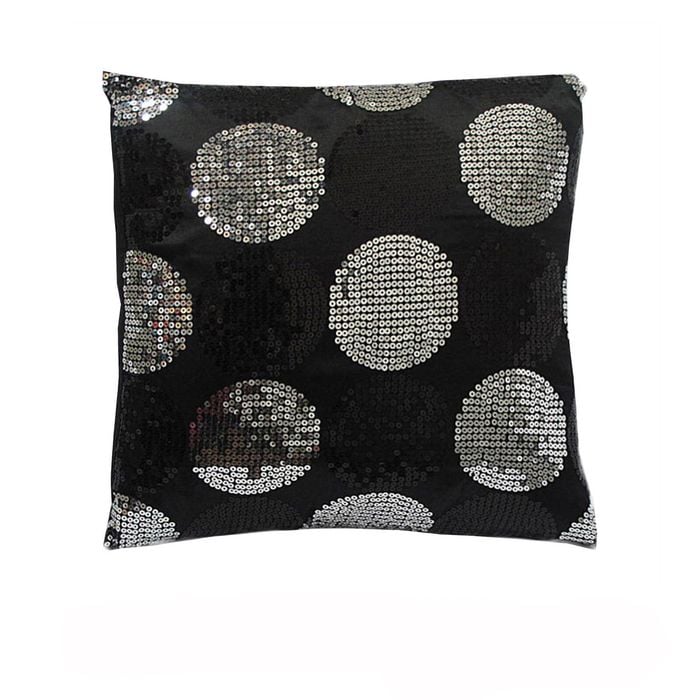 Sequined Black Silver Squared Filled Cushion 45 x 45 cm