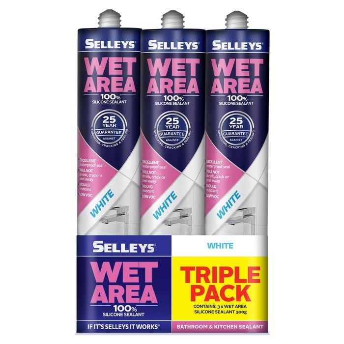 Selleys 300g White Waterproof Silicone Sealant Wet Area - 3 Pack