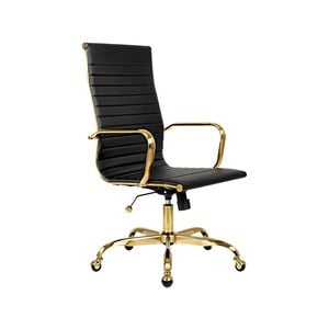 Furb Office Chair Executive Slim High Back Gold Frame Black Pu Leather