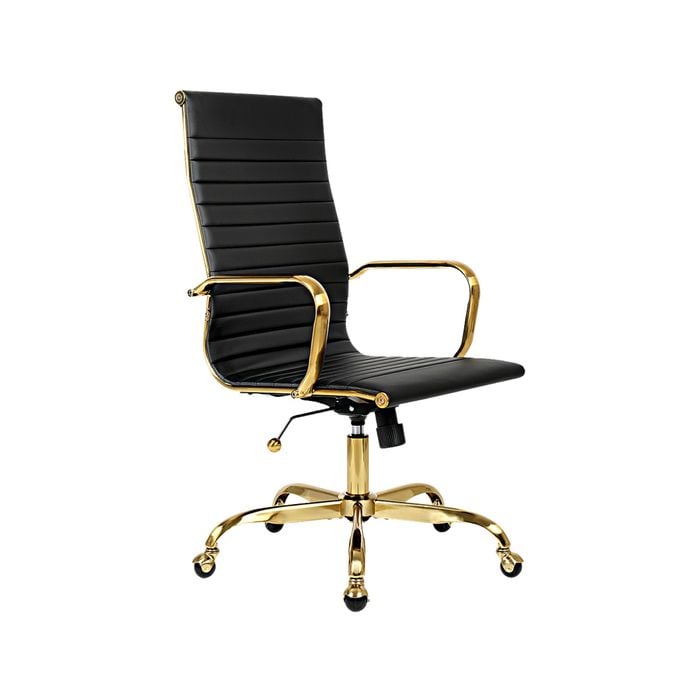 Furb Office Chair Executive Slim High Back Gold Frame Black Pu Leather