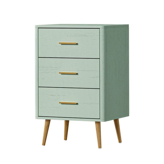 Oikiture 3 Chest of Drawers Tallboy Green