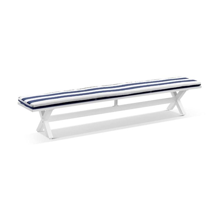 Bay Gallery Furnitire Tahitian 2.9m Bench Seat White & Navy Stripe Cushions