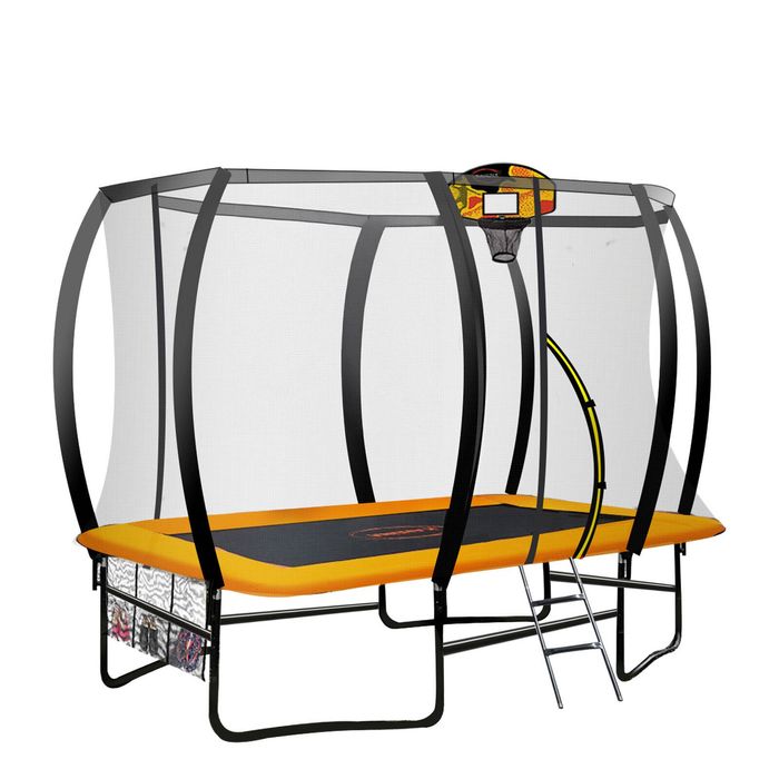 Kahuna 6 ft x 9 ft Rectangular Outdoor Trampoline with LED Basketball Set - Orange