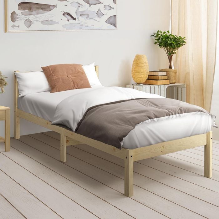 Oikiture Bed Frame Single Size Wooden Kids Bed Timber Base Platform