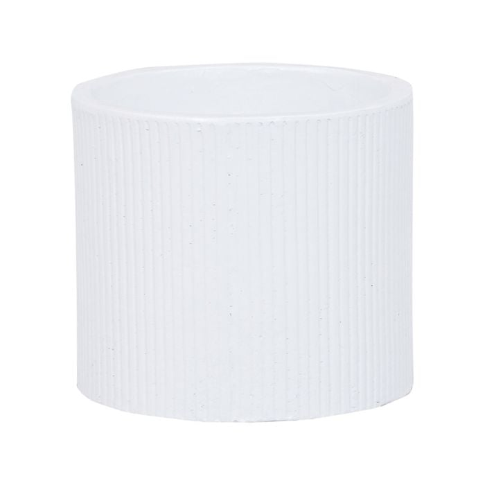 180 x 160mm White Medium Cylinder Linear Ceramic Pot