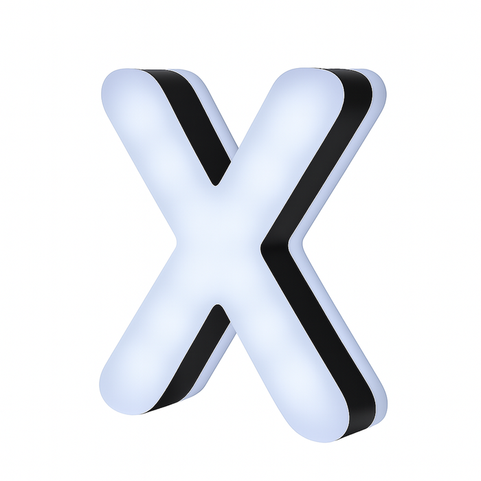 Lit Up 3D Led Letter X Illuminated Opal Acrylic 100mmHx80mmWx23mmD
