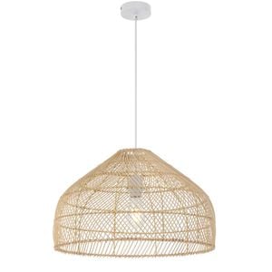 Telbix Frya Contemporary Pendant Hanging Lamp Light Metal Rattan Natural White