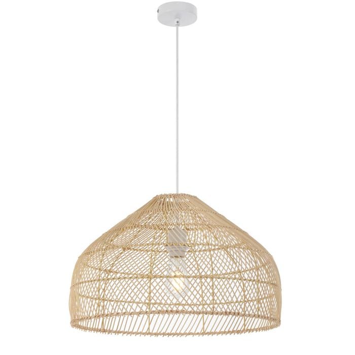 Telbix Frya Contemporary Pendant Hanging Lamp Light Metal Rattan Natural White