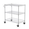 VEVOR Kitchen Utility Cart Silver Wire Rolling Steel Service Metal Storage Trolley 6 Hooks 3 Tiers
