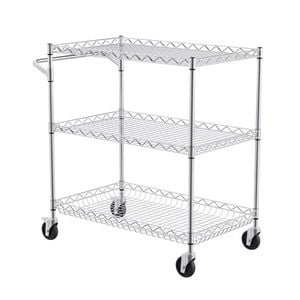 VEVOR Kitchen Utility Cart Silver Wire Rolling Steel Service Metal Storage Trolley 6 Hooks 3 Tiers