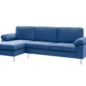 Pauline Velvet Sectional Sofa with Left Chaise - Blue