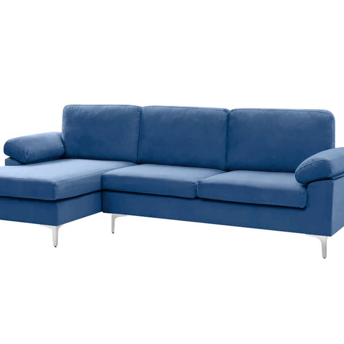 Pauline Velvet Sectional Sofa with Left Chaise - Blue