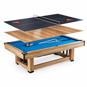 TOPONE Udyr 7FT/8FT 3-IN-1 Multi-Functional Table/Pool Table/Table Tennis Table/Dining Table Black/Blue Felt - Blue, 7FT TABLE