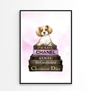 Dog On Book set Fashion Art   Print 100% Australian Made 90x120cm  (Poster)