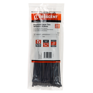 Crescent 300 x 4.8mm Black  Cable Ties - 100 Pack