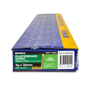 Bremick Collated Plasterboard Screw 6g x 32mm Yellow Zinc Fine - 1000 Pack