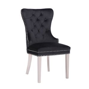 2x Dining Chairs Black Velvet Upholstery Wooden Frame