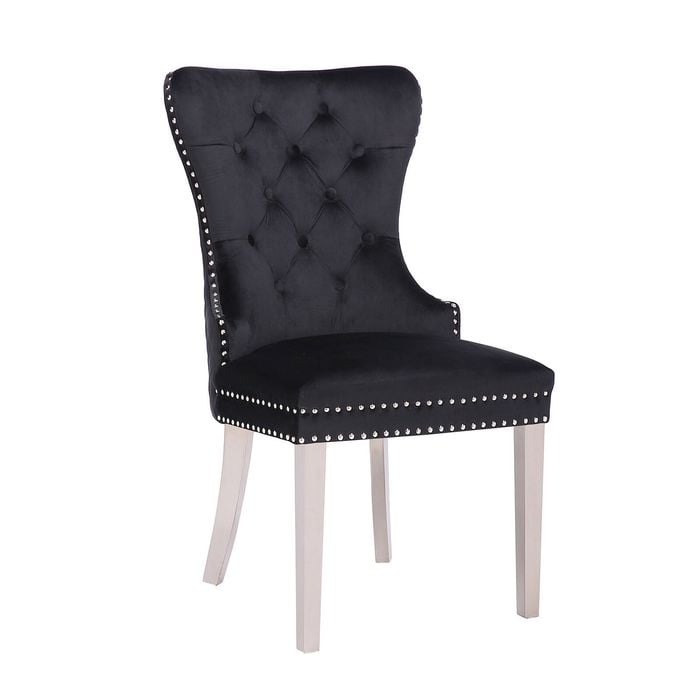 2x Dining Chairs Black Velvet Upholstery Wooden Frame
